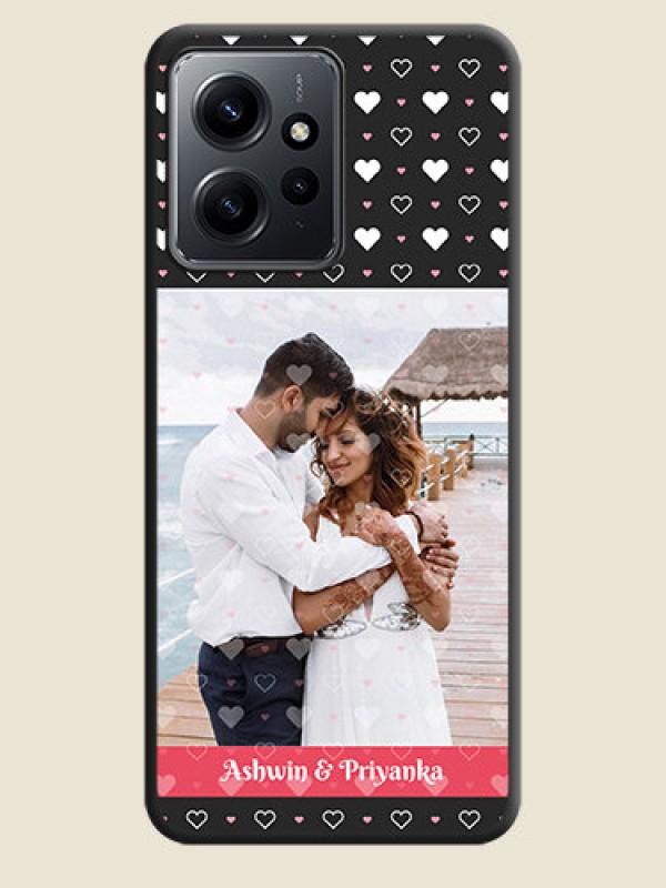 Custom White Color Love Symbols with Text Design on Photo On Space Black Custom Soft Matte Mobile Back Cover - Redmi Note 12 4G