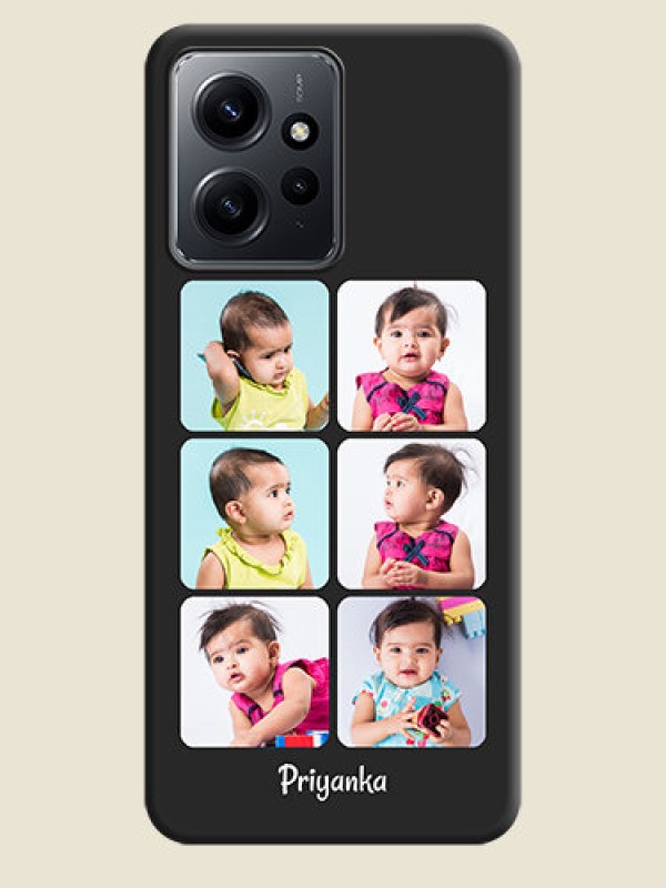 Custom Floral Art with 6 Image Holder on Photo On Space Black Custom Soft Matte Mobile Back Cover - Redmi Note 12 4G