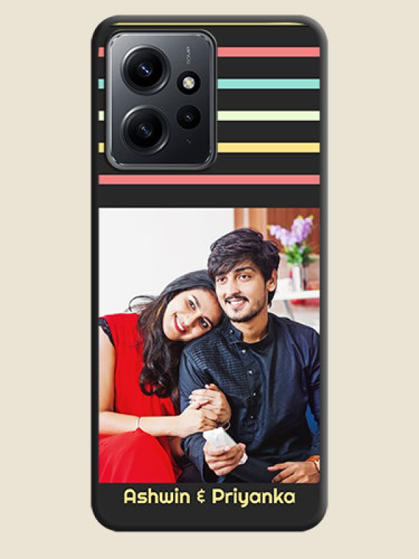 Custom Color Stripes with Photo and Text on Photo On Space Black Custom Soft Matte Mobile Back Cover - Redmi Note 12 4G