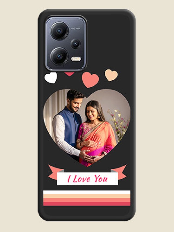 Custom Love Shaped Photo with Colorful Stripes on Personalised Space Black Soft Matte Cases - Xiaomi Redmi Note 12 5G