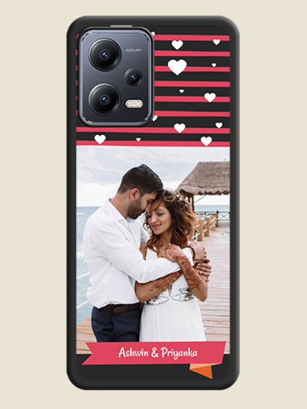 Custom White Color Love Symbols with Pink Lines Pattern on Space Black Custom Soft Matte Phone Cases - Xiaomi Redmi Note 12 5G