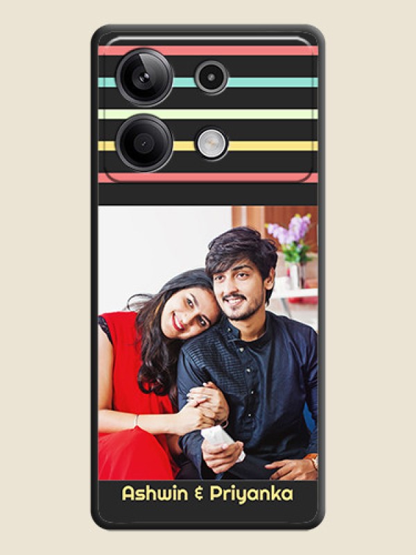 Custom Color Stripes with Photo and Text - Photo on Space Black Soft Matte Mobile Case - Redmi Note 13 5G