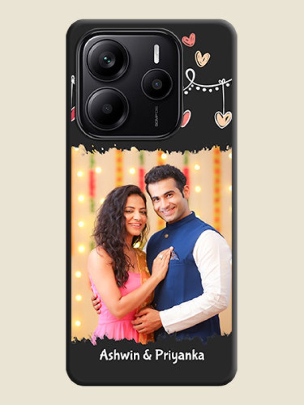 Custom Pink Love Hangings with Name On Space Black Custom Soft Matte Mobile Back Cover - Redmi Note 14 5G