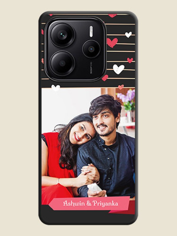 Custom Love Pattern with Name on Pink Ribbon on Photo On Space Black Custom Soft Matte Mobile Back Cover - Redmi Note 14 5G