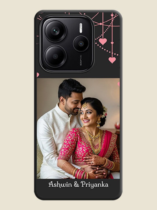Custom Pink Love Hangings with Text On Space Black Custom Soft Matte Mobile Back Cover - Redmi Note 14 5G
