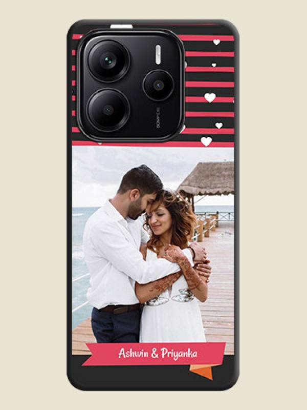 Custom White Color Love Symbols with Pink Lines Pattern On Space Black Custom Soft Matte Mobile Back Cover - Redmi Note 14 5G