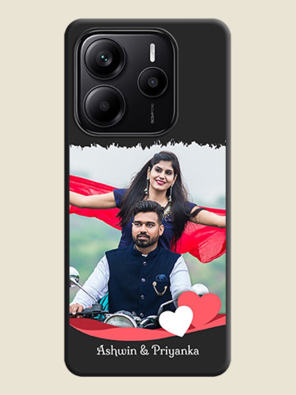 Custom Pin Color Love Shaped Ribbon Design with Text On Space Black Custom Soft Matte Mobile Back Cover - Redmi Note 14 5G