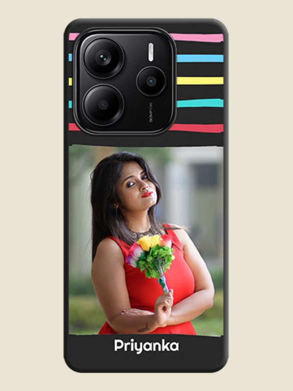 Custom Multicolor Lines with Image On Space Black Custom Soft Matte Mobile Back Cover - Redmi Note 14 5G