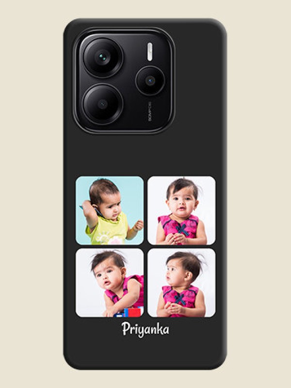 Custom Floral Art with 6 Image Holder on Photo On Space Black Custom Soft Matte Mobile Back Cover - Redmi Note 14 5G