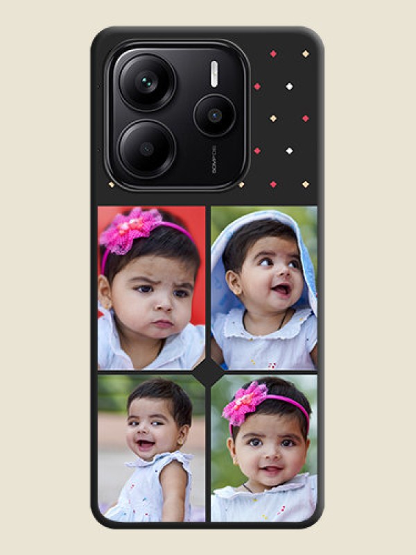Custom Multicolor Dotted Pattern with 4 Image Holder On Space Black Custom Soft Matte Mobile Back Cover - Redmi Note 14 5G