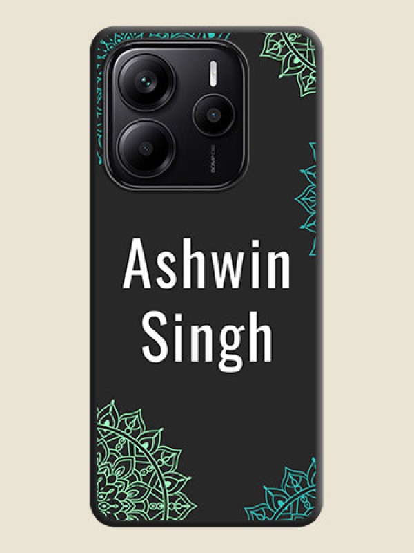 Custom Your Name with Floral Design On Space Black Custom Soft Matte Mobile Back Cover - Redmi Note 14 5G
