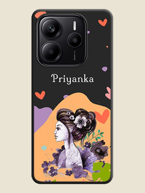 Custom Namecase For Her With Fancy Lady Image On Space Black Custom Soft Matte Mobile Back Cover - Redmi Note 14 5G