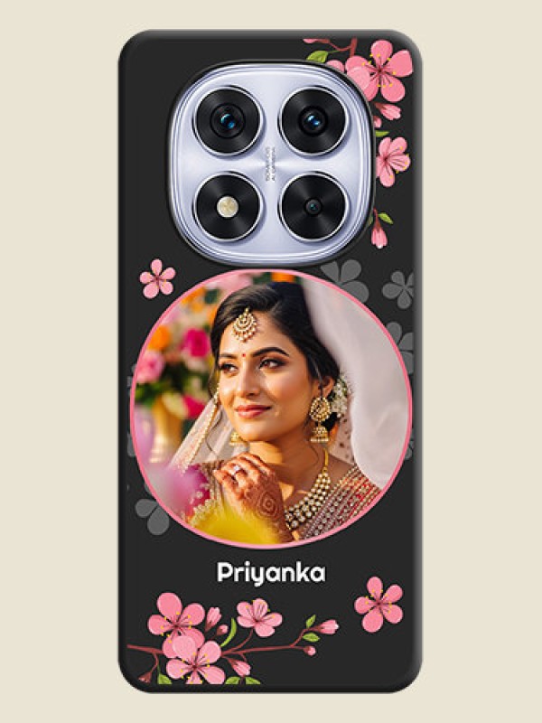 Custom Round Image with Pink Color Floral Design on Photo On Space Black Custom Soft Matte Mobile Back Cover - Redmi Note 14 Pro 5G