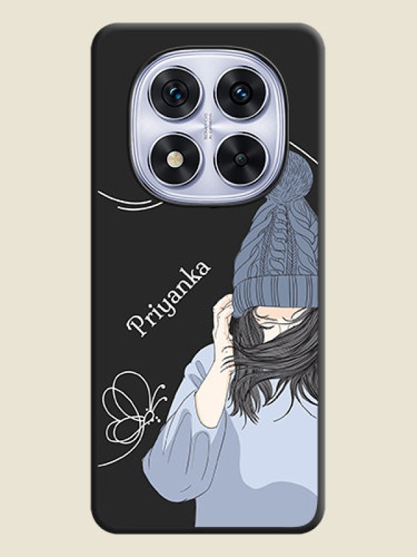 Custom Girl With Blue Winter Outfiit Custom Text Design On Space Black Custom Soft Matte Mobile Back Cover - Redmi Note 14 Pro 5G