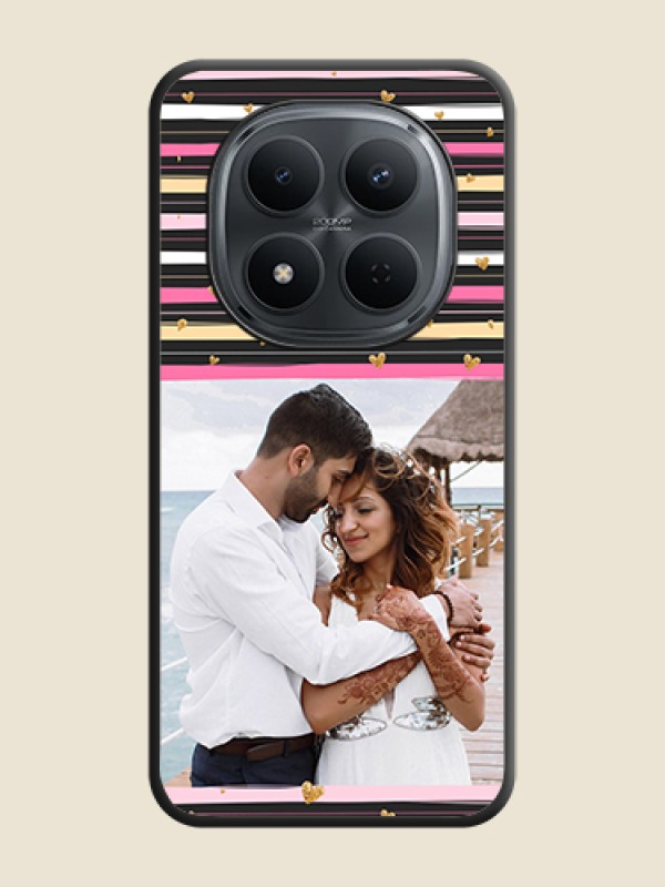 Custom Multicolor Lines and Golden Love Symbols Design on Photo On Space Black Custom Soft Matte Mobile Back Cover - Xiaomi Redmi Note 15 5G