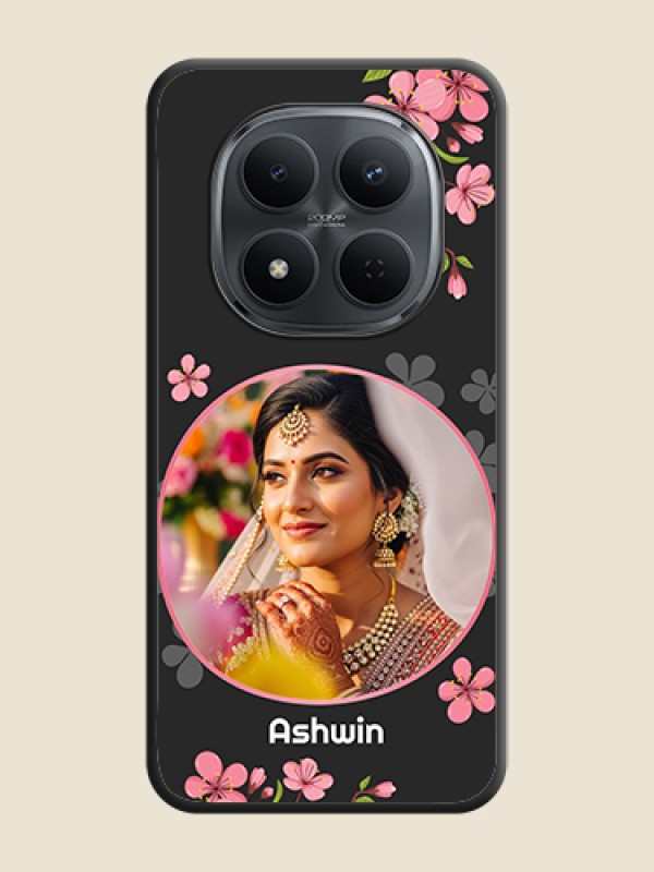 Custom Round Image with Pink Color Floral Design on Photo On Space Black Custom Soft Matte Mobile Back Cover - Xiaomi Redmi Note 15 Pro 5G