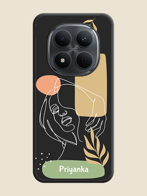 Custom Custom Text With Line Art Of Women & Leaves Design On Space Black Custom Soft Matte Mobile Back Cover - Xiaomi Redmi Note 15 Pro 5G