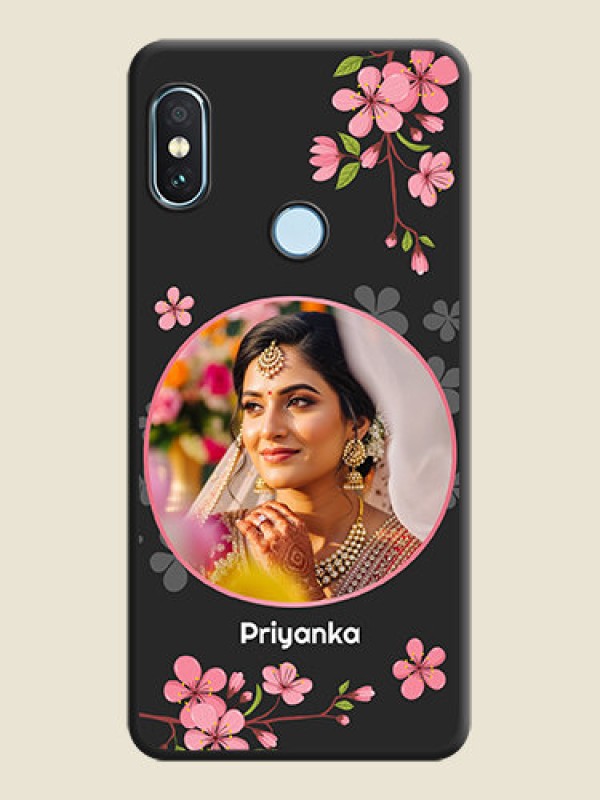 Custom Round Image with Pink Color Floral Design on Photo On Space Black Custom Soft Matte Mobile Back Cover - Xiaomi Redmi Note 5 Pro