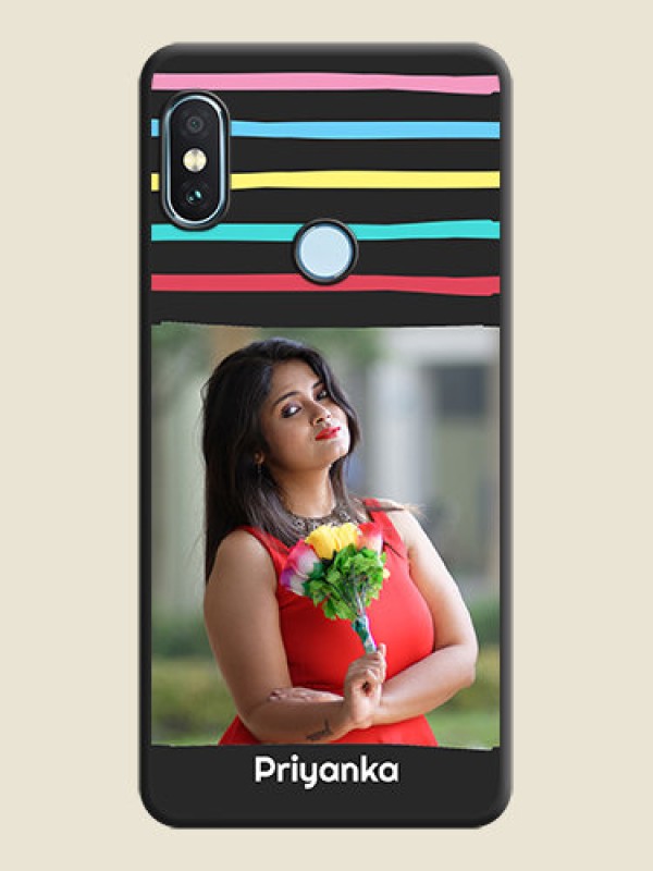 Custom Multicolor Lines with Image On Space Black Custom Soft Matte Mobile Back Cover - Xiaomi Redmi Note 5 Pro