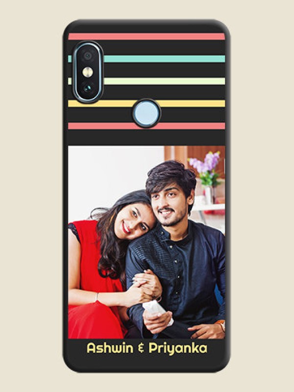 Custom Color Stripes with Photo and Text on Photo  On Space Black Custom Soft Matte Mobile Back Cover - Xiaomi Redmi Note 5 Pro