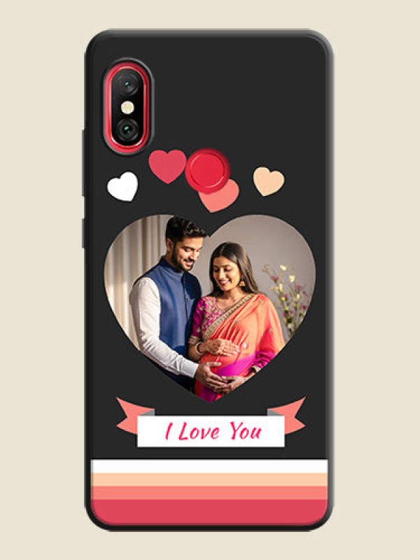Custom Love Shaped Photo with Colorful Stripes on Personalised Space Black Soft Matte Cases - Redmi Note 6 Pro