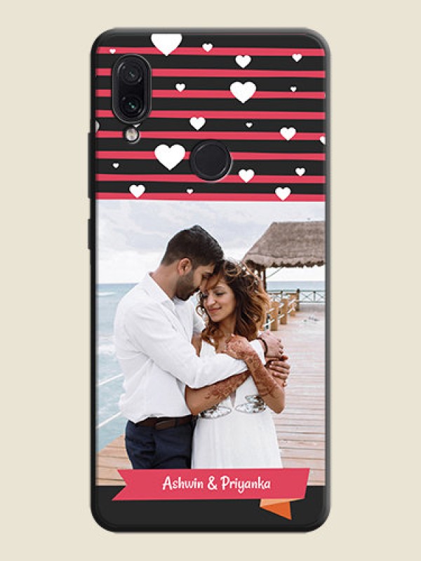 Custom White Color Love Symbols with Pink Lines Pattern on Space Black Custom Soft Matte Phone Cases - Redmi Note 7 Pro