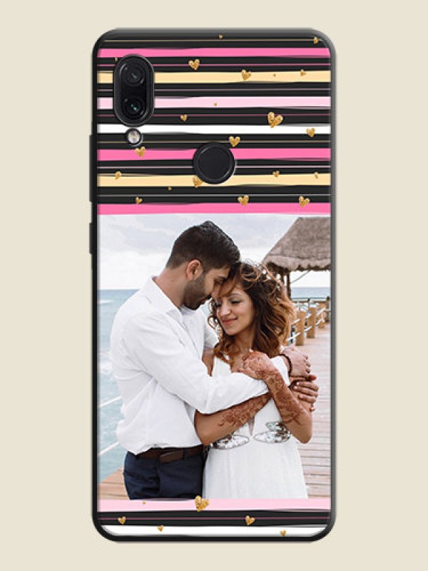 Custom Multicolor Lines and Golden Love Symbols Design - Photo on Space Black Soft Matte Mobile Cover - Redmi Note 7 Pro