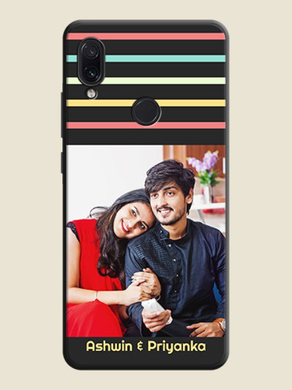 Custom Color Stripes with Photo and Text - Photo on Space Black Soft Matte Mobile Case - Redmi Note 7