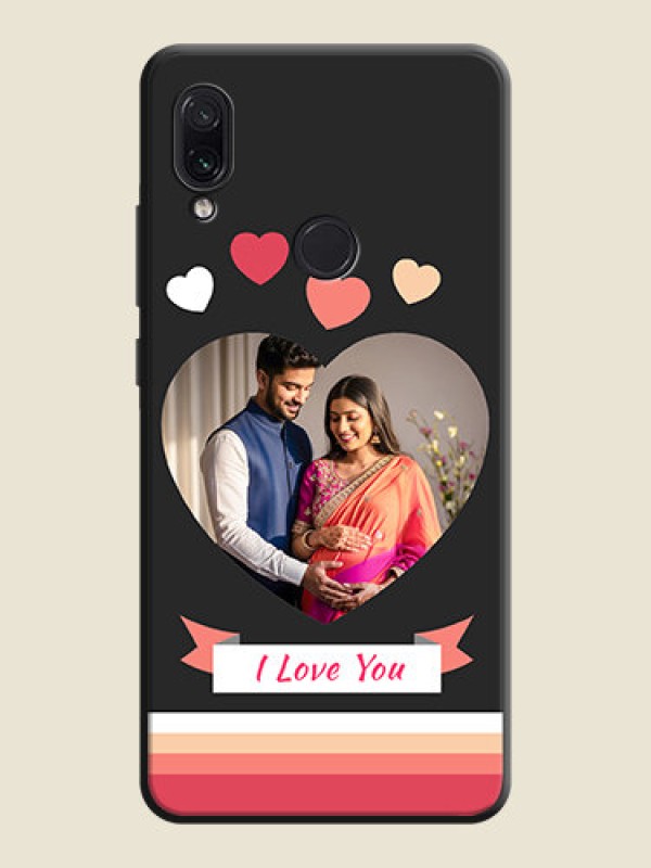 Custom Love Shaped Photo with Colorful Stripes on Personalised Space Black Soft Matte Cases - Redmi Note 7S