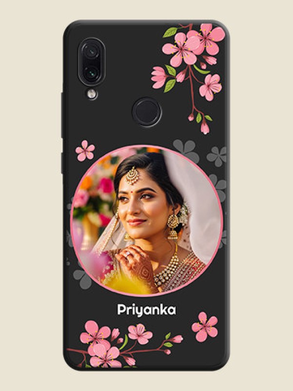Custom Round Image with Pink Color Floral Design - Photo on Space Black Soft Matte Back Cover - Redmi Note 7S