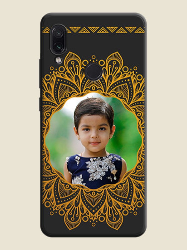 Custom Round Image with Floral Design - Photo on Space Black Soft Matte Mobile Cover - Redmi Note 7S