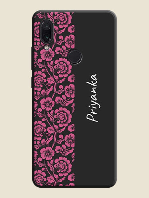 Custom Pink Floral Pattern Design With Custom Text On Space Black Personalized Soft Matte Phone Covers -Xiaomi Redmi Note 7S