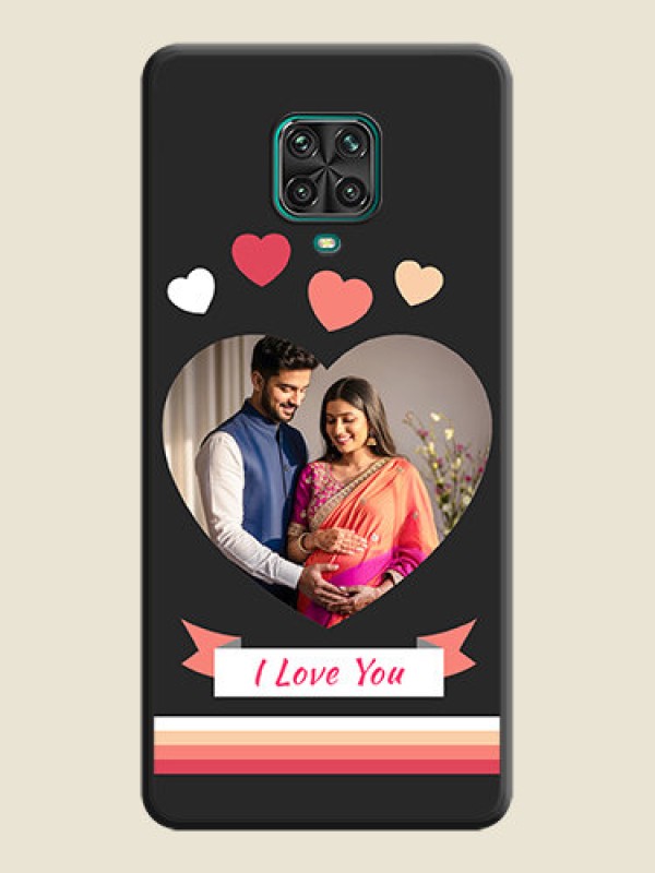 Custom Love Shaped Photo with Colorful Stripes on Personalised Space Black Soft Matte Cases - Redmi Note 9 Pro
