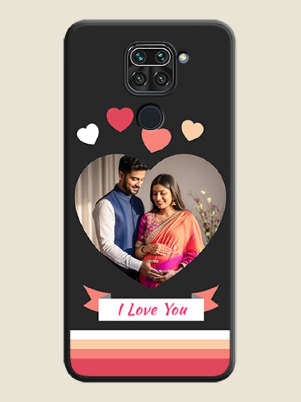 Custom Love Shaped Photo with Colorful Stripes on Personalised Space Black Soft Matte Cases - Redmi Note 9