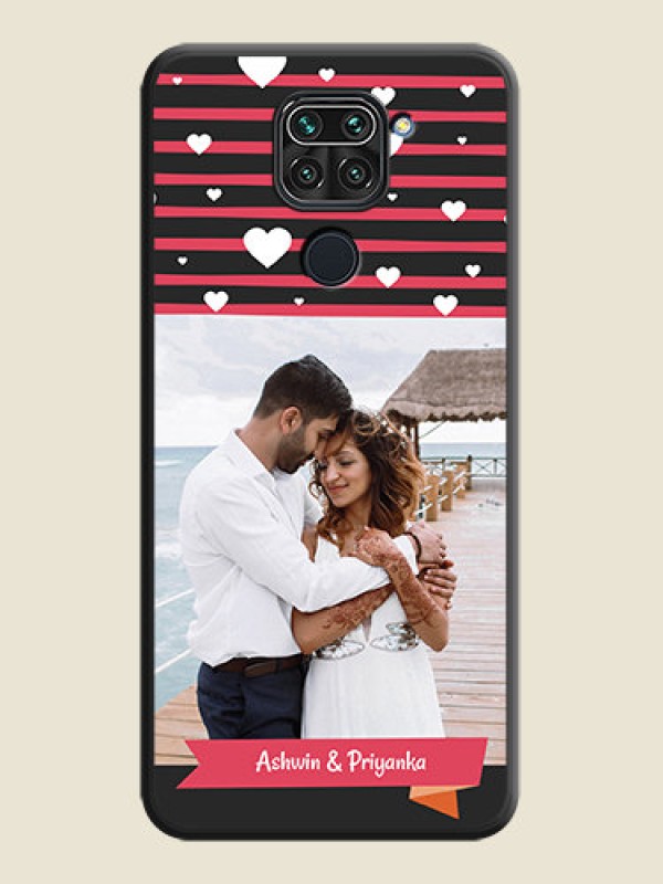 Custom White Color Love Symbols with Pink Lines Pattern on Space Black Custom Soft Matte Phone Cases - Redmi Note 9