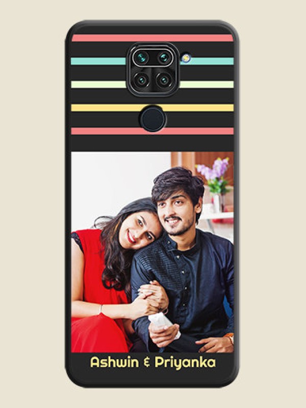Custom Color Stripes with Photo and Text on Photo on Space Black Soft Matte Mobile Case - Redmi Note 9