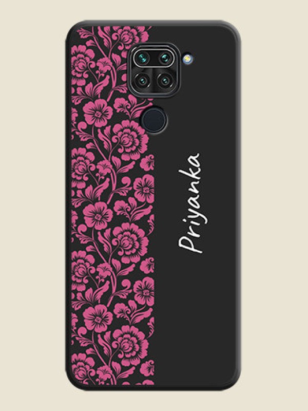 Custom Pink Floral Pattern Design With Custom Text On Space Black Personalized Soft Matte Phone Covers -Xiaomi Redmi Note 9