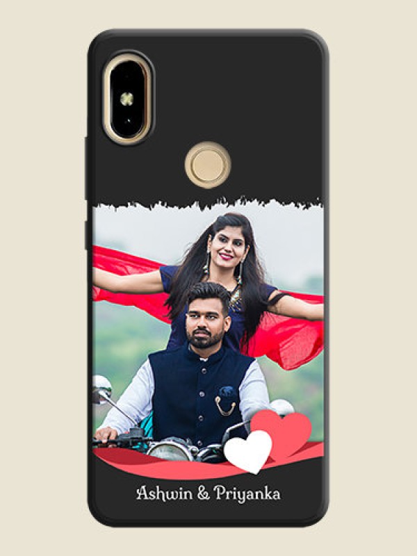 Custom Pin Color Love Shaped Ribbon Design with Text on Space Black Custom Soft Matte Phone Back Cover - Redmi S2