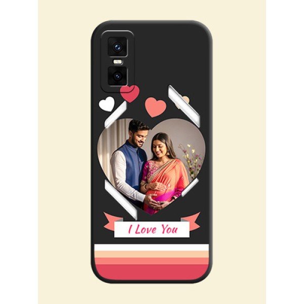 Love Shaped Photo with Colorful Stripes On Space Black Custom Soft Matte Mobile Back Cover - Infinix GT 30 Pro 5G Love Shaped Photo with Colorful Stripes On Space Black Custom Soft Matte Mobile Back Cover - Infinix GT 30 Pro 5G