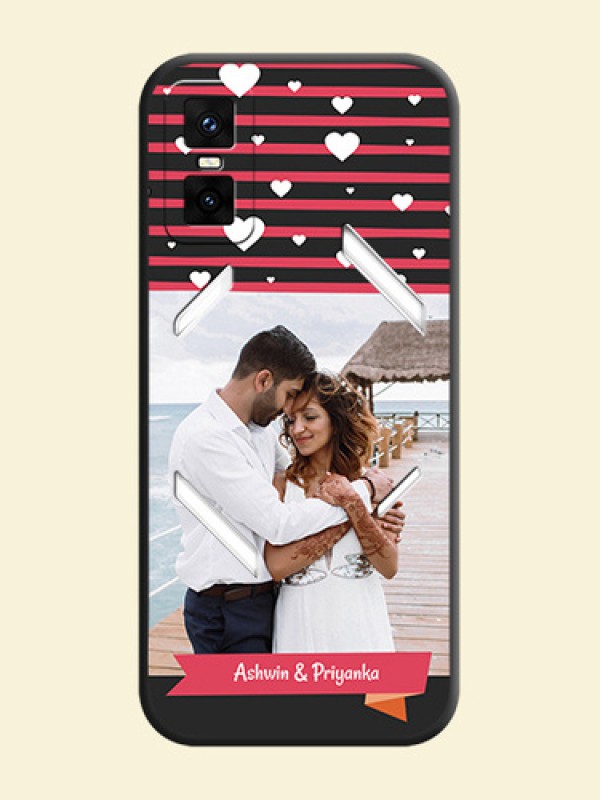 White Color Love Symbols with Pink Lines Pattern On Space Black Custom Soft Matte Mobile Back Cover - Infinix GT 30 Pro 5G