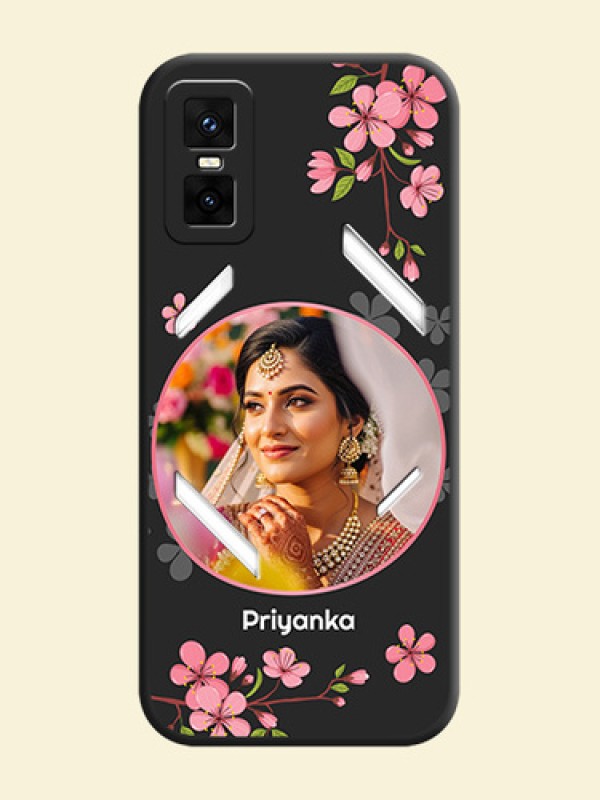 Round Image with Pink Color Floral Design on Photo On Space Black Custom Soft Matte Mobile Back Cover - Infinix GT 30 Pro 5G