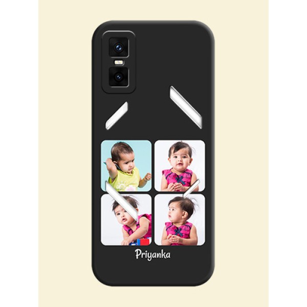 Floral Art with 6 Image Holder on Photo On Space Black Custom Soft Matte Mobile Back Cover - Infinix GT 30 Pro 5G Floral Art with 6 Image Holder on Photo On Space Black Custom Soft Matte Mobile Back Cover - Infinix GT 30 Pro 5G