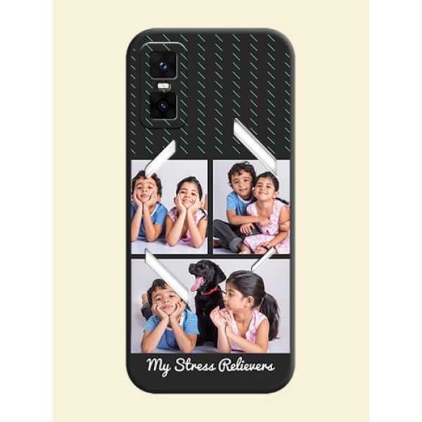 Cross Dotted Pattern with 2 Image Holder On Space Black Custom Soft Matte Mobile Back Cover - Infinix GT 30 Pro 5G Cross Dotted Pattern with 2 Image Holder On Space Black Custom Soft Matte Mobile Back Cover - Infinix GT 30 Pro 5G