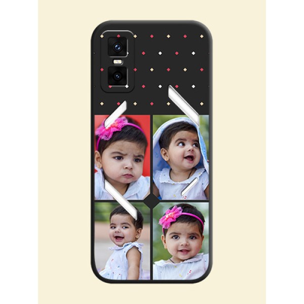 Multicolor Dotted Pattern with 4 Image Holder On Space Black Custom Soft Matte Mobile Back Cover - Infinix GT 30 Pro 5G Multicolor Dotted Pattern with 4 Image Holder On Space Black Custom Soft Matte Mobile Back Cover - Infinix GT 30 Pro 5G