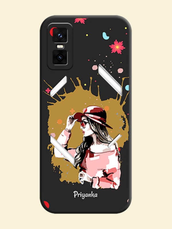 Mordern Lady With Color Splash Background With Custom Text On Space Black Custom Soft Matte Mobile Back Cover - Infinix GT 30 Pro 5G