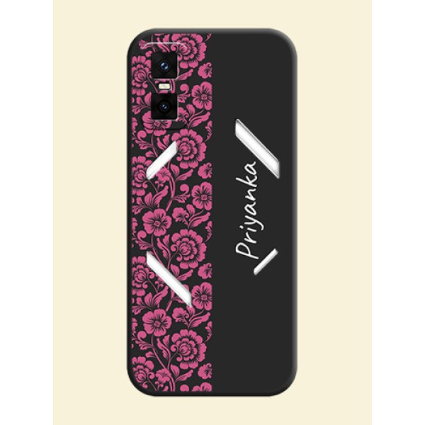 Pink Floral Pattern Design With Custom Text On Space Black Custom Soft Matte Mobile Back Cover - Infinix GT 30 Pro 5G Pink Floral Pattern Design With Custom Text On Space Black Custom Soft Matte Mobile Back Cover - Infinix GT 30 Pro 5G
