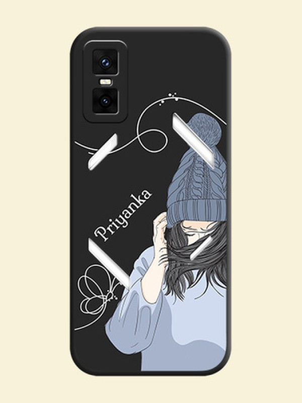 Girl With Blue Winter Outfiit Custom Text Design On Space Black Custom Soft Matte Mobile Back Cover - Infinix GT 30 Pro 5G