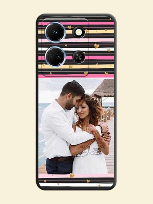Multicolor Lines and Golden Love Symbols Design - Photo on Space Black Soft Matte Mobile Cover - Infinix Note 30 5G