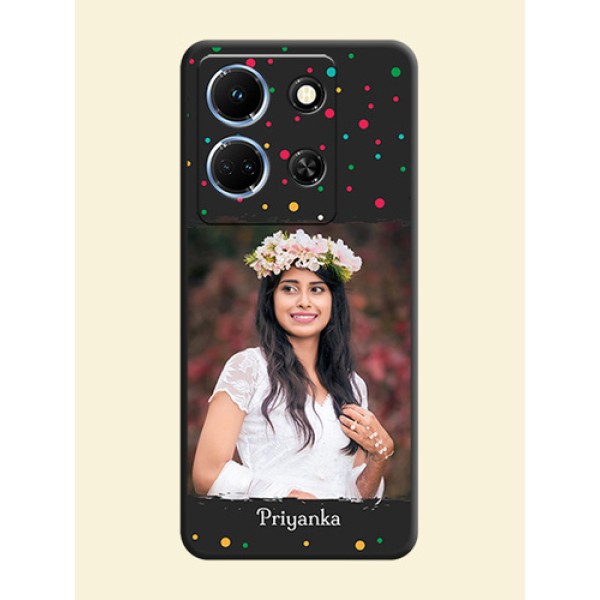 Multicolor Dotted Pattern with Text on Space Black Custom Soft Matte Phone Back Cover - Infinix Note 30 5G Multicolor Dotted Pattern with Text on Space Black Custom Soft Matte Phone Back Cover - Infinix Note 30 5G