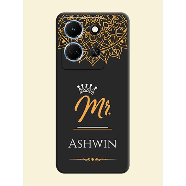 Mr Name with Floral Design on Personalised Space Black Soft Matte Cases - Infinix Note 30 5G